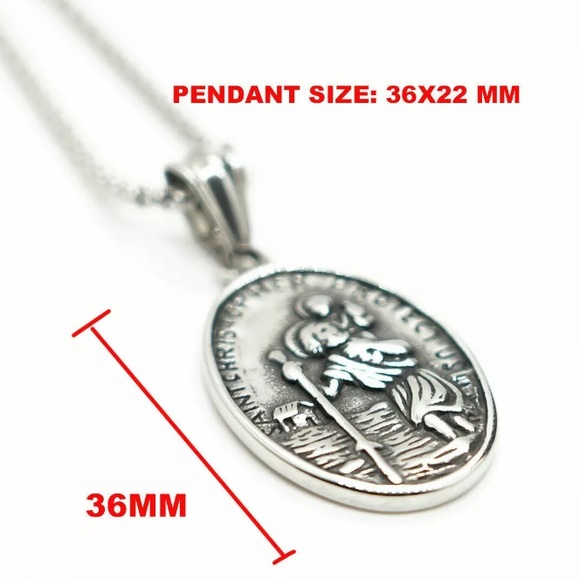 Stainless Steel 24" Oval Saint Christopher Chain Link Necklace - Picture 5 of 5